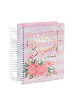 Bíblia Jornada - Capa espiral, impressa aquarela rosa